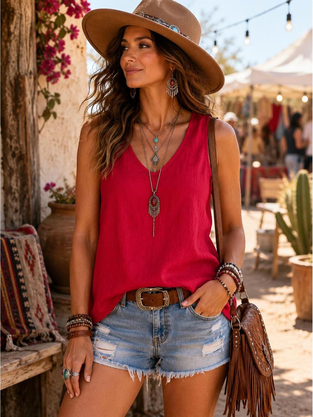 J. Jill 100% Linen Red Sleeveless Tank Top XL Eyelet Trim Summer Boho